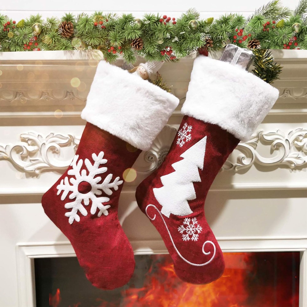 Christmas Stocking Hanging - ถุงเท้าคริสต์มาสผ้ากระสอบขนาดใหญ่ 2-4 ชิ้น ขนาด 18 นิ้ว