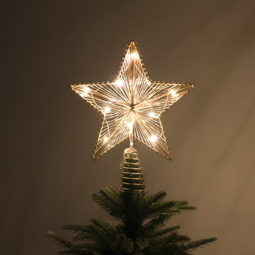 Star Tree Topper - ท็อปเปอร์ต้นคริสต์มาสรูปดาว 3 มิติ ประดับกลิตเตอร์ ลายเกล็ดหิมะเหล็กกลวง ของตกแต่งงานปาร์ตี้
