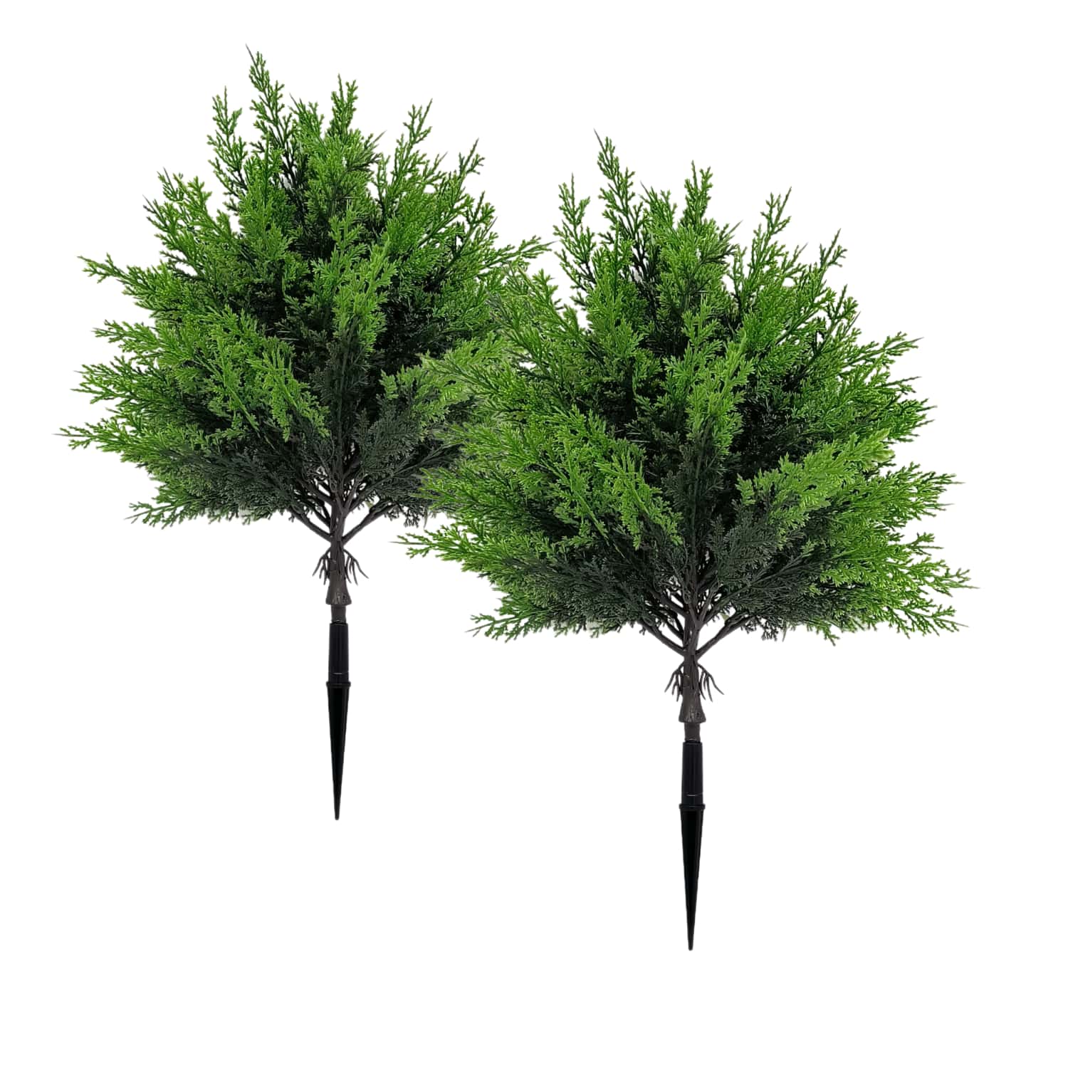 Christmas Tree Artificial - ต้นสนประดิษฐ์สำหรับตกแต่งภายนอก 2 ชิ้น - ต้นสนทรงกลมขนาดใหญ่คุณภาพสูง พร้อมเสาเข็มสำหรับยึดพื้น