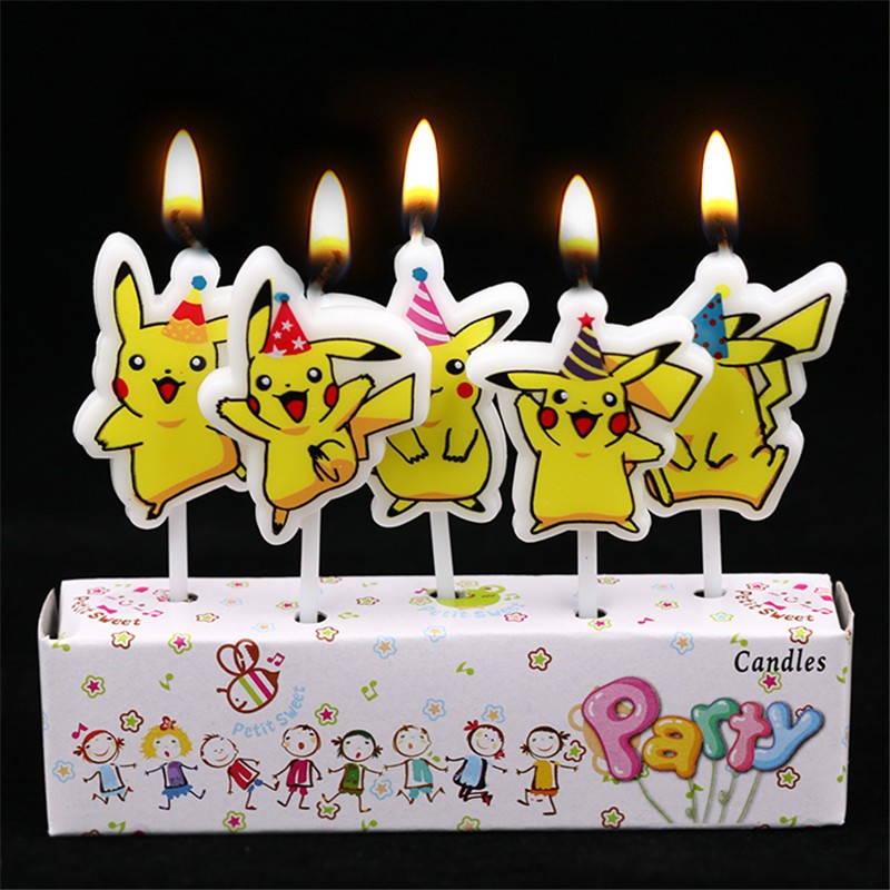 Holiday Candle Set - 5 ชิ้น/ล็อต Pokemon เค้กวันเกิดเทียนเด็กการ์ตูน Pikachu อะนิเมะตุ๊กตาตกแต่งเด็กเค้กพาราฟินรูปเทียน
