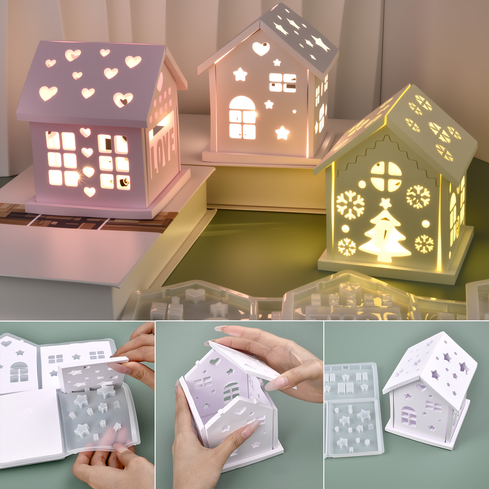 Holiday Candle Set - 3D House แม่พิมพ์ซิลิโคน DIY Christmas Tree