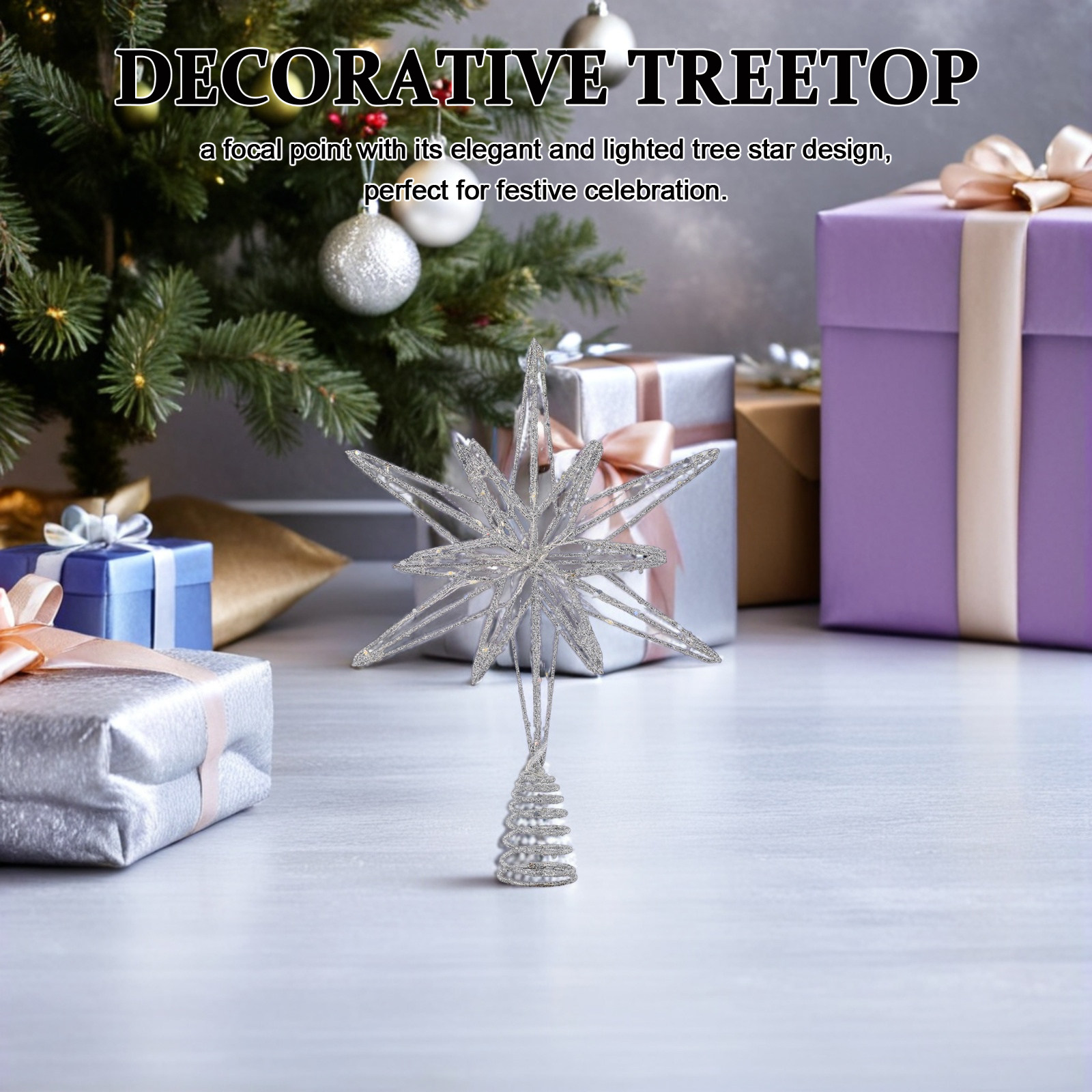 Star Tree Topper - ดาวประดับยอดต้นคริสต์มาส ทำจากลวดโลหะ พร้อมไฟ LED 30 ดวง