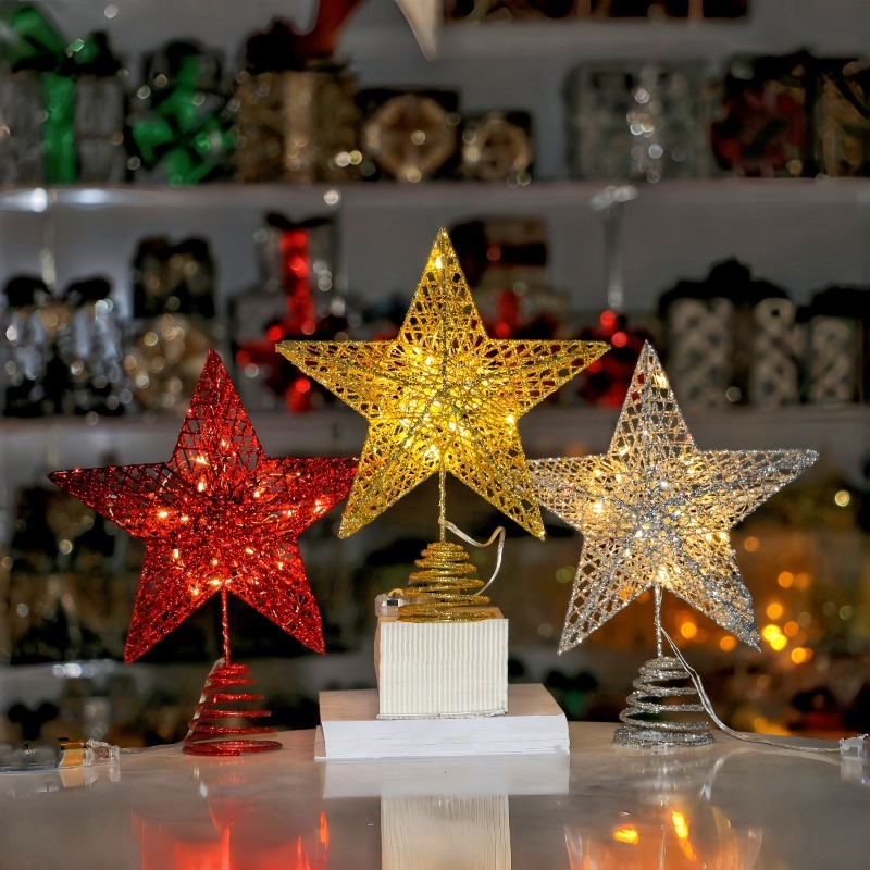 Star Tree Topper - เครื่องประดับต้นคริสต์มาส ดาวกลิตเตอร์ประดับยอดต้นคริสต์มาส จี้เรืองแสงสวยงาม ของตกแต่งต้นคริสต์มาส ของประดับตกแต่งวันส่งท้ายปีเก่า