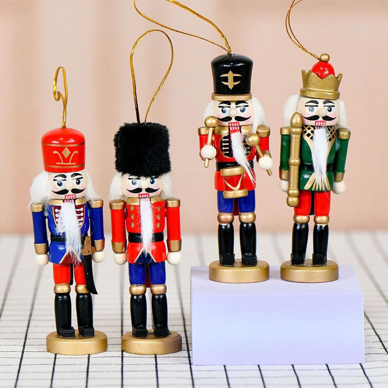 Nutcracker Figurine - ตุ๊กตาทหารนัทแครกเกอร์ไม้ ของตกแต่งคริสต์มาส 4 ชิ้น ตุ๊กตาไม้ประดับตกแต่งสำหรับต้นคริสต์มาส โต๊ะ
