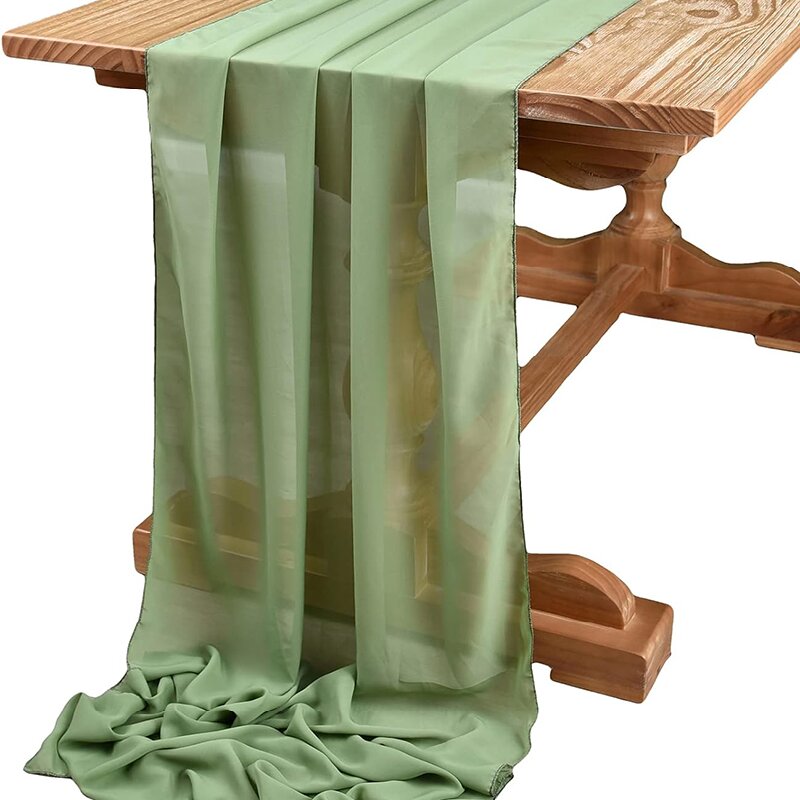 Christmas Table Runner - Sage ผ้าปูโต๊ะผ้าชีฟองสีเขียวแบบชนบทของตกแต่งโต๊ะโปร่งสำหรับเจ้าสาวที่โรแมนติกของตกแต่งงานแต่งงานงานเลี้ยงฉลองวันเกิด