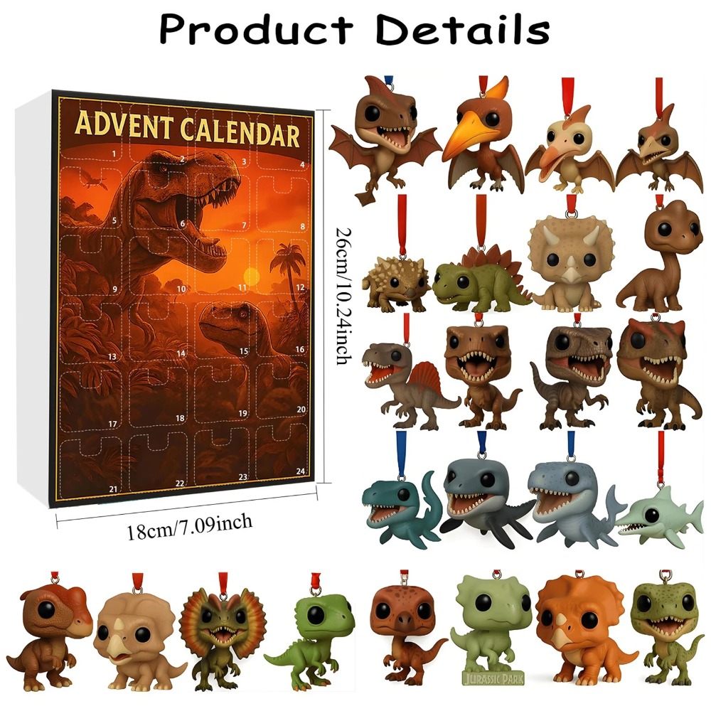 Advent Calendar Gift - ปฏิทินนับถอยหลังคริสต์มาสไดโนเสาร์พาร์ค พร้อมฟิกเกอร์เซอร์ไพรส์ 24 ตัว ปฏิทินนับถอยหลังคริสต์มาสสำหรับฮาโลวีนและคริสต์มาส