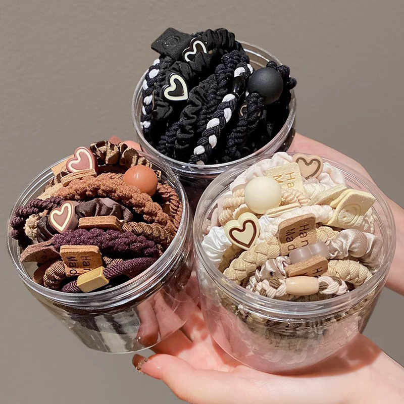 Ornament Ball Set - ยางรัดผมรูปหัวใจแบบยืดหยุ่น 5/10 ชิ้น/ชุด สำหรับผู้หญิง ยางรัดผมหางม้า แฟชั่นเครื่องประดับผม