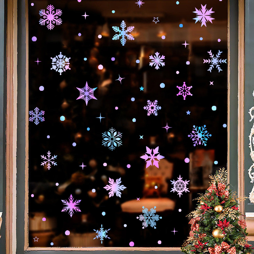 Snowflake Window Decal - สติกเกอร์ติดผนังเกล็ดหิมะเรืองแสงสีสันสดใสคริสต์มาสกระจกหน้าต่างตกแต่งบ้านสติ๊กเกอร์เรืองแสงในที่มืดเทศกาลปีใหม่ภาพจิตรกรรมฝาผนัง