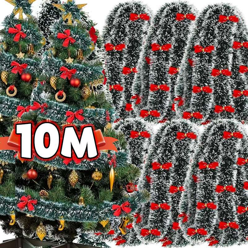 Tinsel Garland Decoration - คริสต์มาสโบว์ Tinsel ริบบิ้นสีเขียว Cane ริบบิ้น Garland
