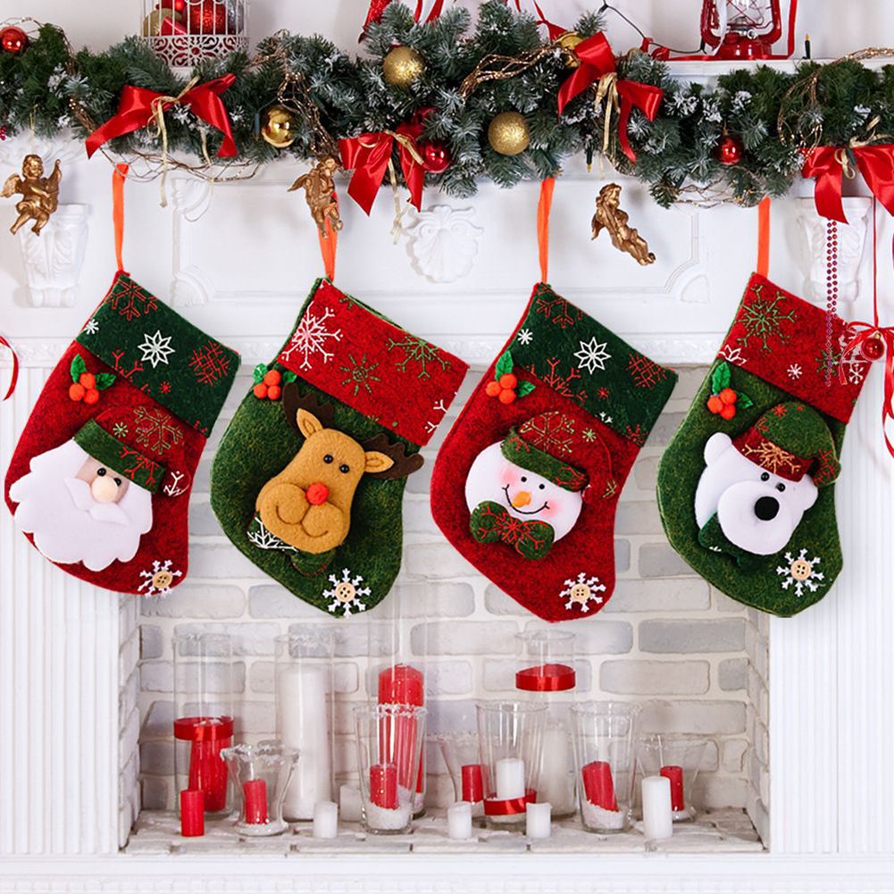 Christmas Stocking Hanging - ของตกแต่งถุงเท้าคริสต์มาส อุปกรณ์เสริม ของประดับตกแต่งแขวน ตุ๊กตาซานต้า ตุ๊กตาหิมะ ถุงเท้า