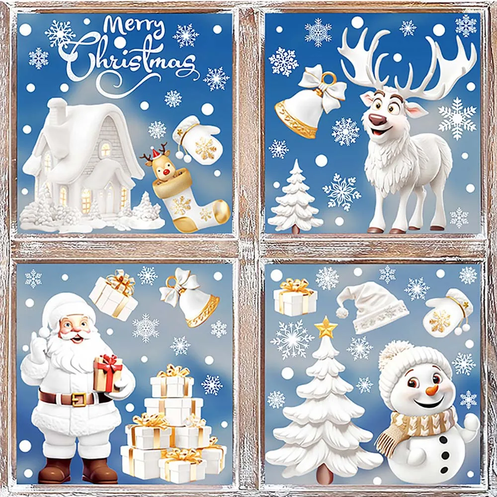 Snowflake Window Decal - 9 ชิ้น/เซ็ตสติกเกอร์หน้าต่างคริสต์มาสXmas Tree House Snowflakeแก้วรูปลอกMerry Christmasตกแต่งบ้านNavidad