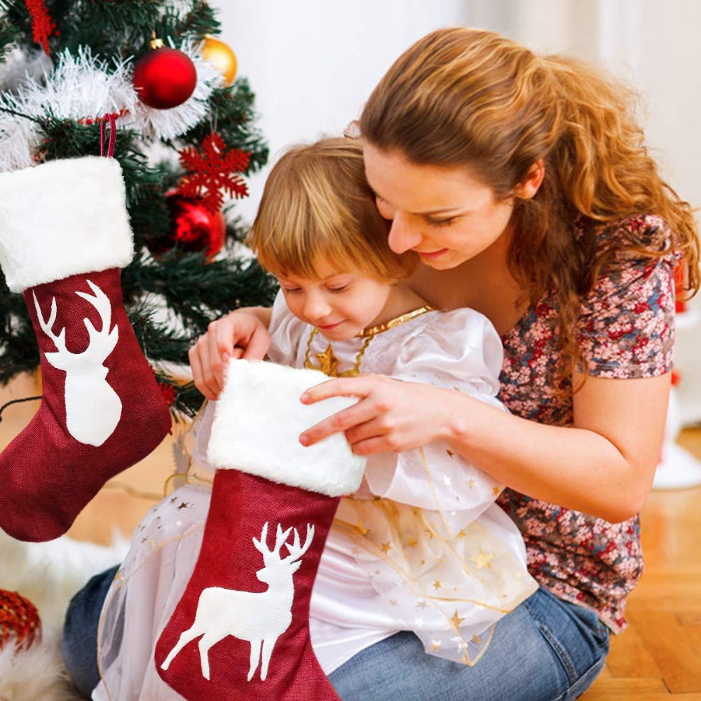 ถุงเท้าคริสต์มาสผ้ากระสอบขนาดใ - Christmas Stocking Hanging บทวิจารณ์และราคา