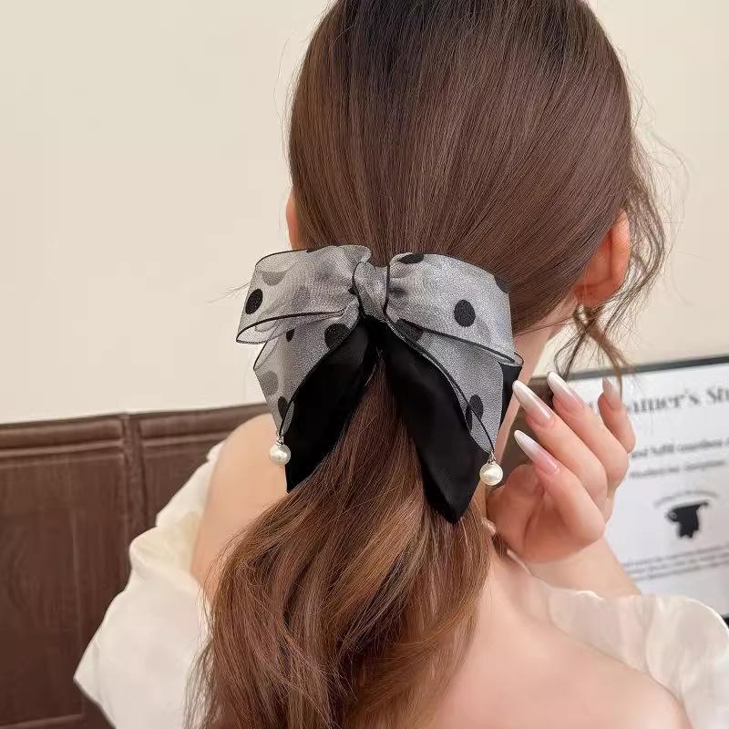 กิ๊บติดผมลายจุดสีเทาสุดหรูสำหร - Ribbon Bow Gift บทวิจารณ์และราคา