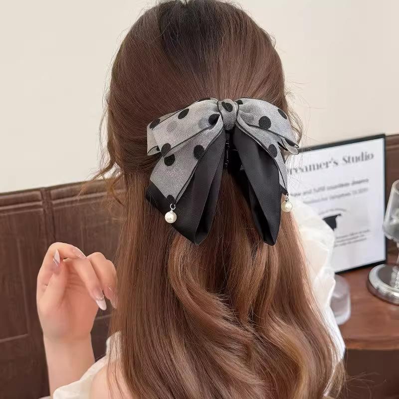 กิ๊บติดผมลายจุดสีเทาสุดหรูสำหร - Ribbon Bow Gift บทวิจารณ์และราคา