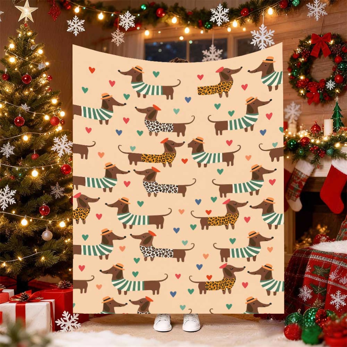 ผ้าห่มลายสุนัขดัชชุนด์น่ารักสำ - Christmas Throw Blanket บทวิจารณ์และราคา